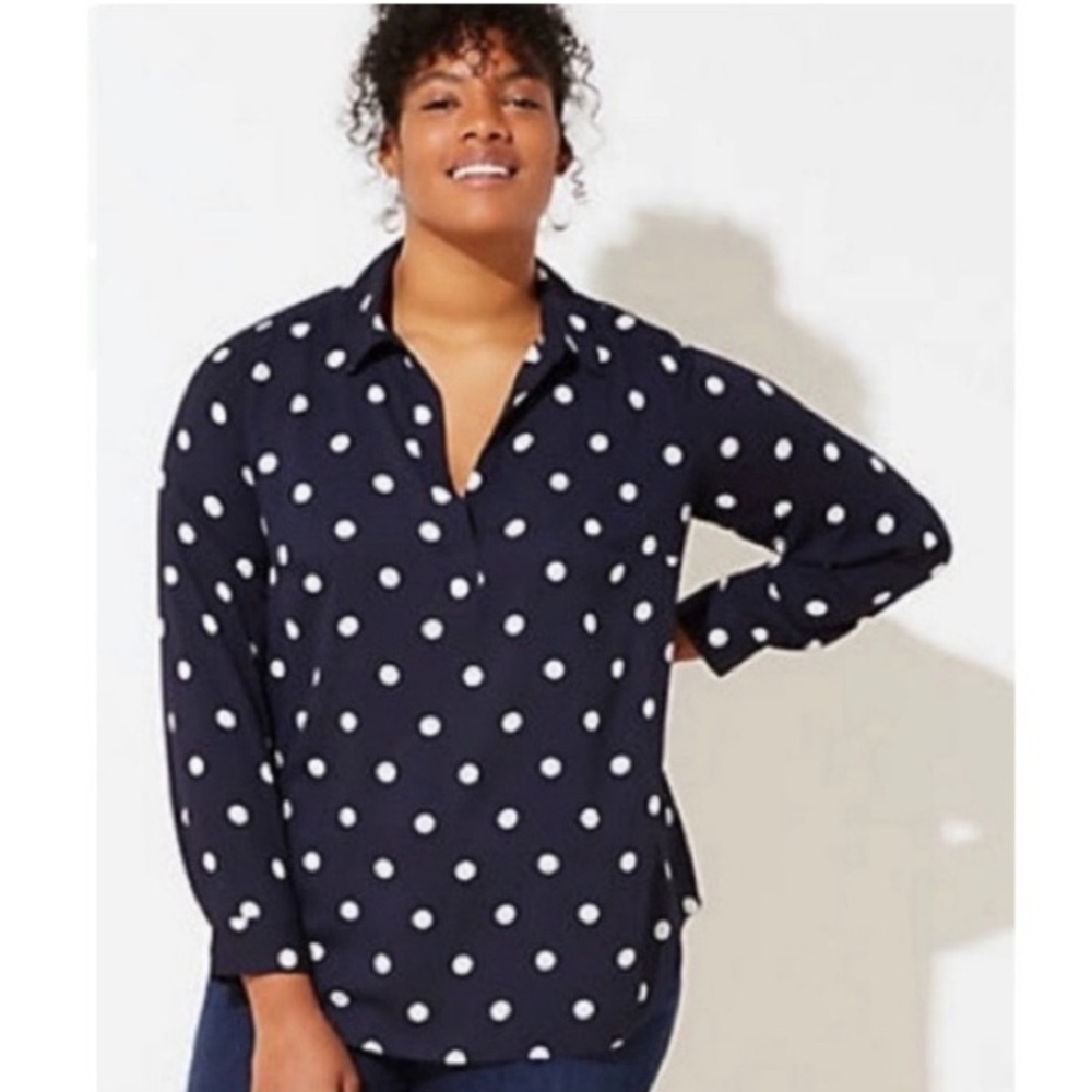 Loft Polka Dot Long Sleeve Blouse s Multicolor